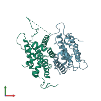 PDB entry 3p0u coloured by chain, front view.