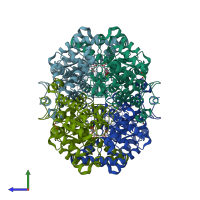 PDB entry 3p0x coloured by chain, side view.