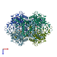 PDB entry 3p0x coloured by chain, top view.