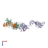 PDB entry 3p11 coloured by chain, top view.