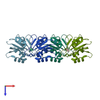 PDB entry 3p13 coloured by chain, top view.