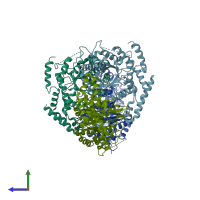 PDB entry 3p14 coloured by chain, side view.