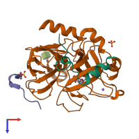 PDB entry 3p17 coloured by chain, top view.