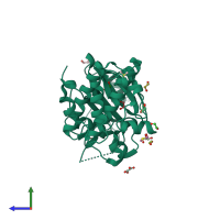 PDB entry 3p1a coloured by chain, side view.