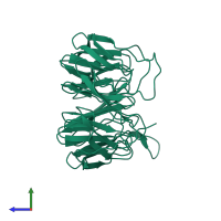 PDB entry 3p1l coloured by chain, side view.