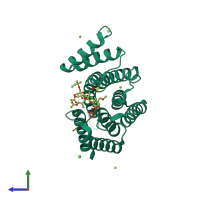 PDB entry 3p1o coloured by chain, side view.