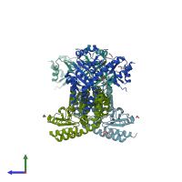 PDB entry 3p1t coloured by chain, side view.