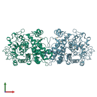 PDB entry 3p1u coloured by chain, front view.