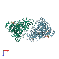 PDB entry 3p27 coloured by chain, top view.