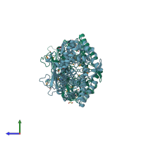 PDB entry 3p2c coloured by chain, side view.