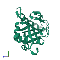 PDB entry 3p2f coloured by chain, side view.