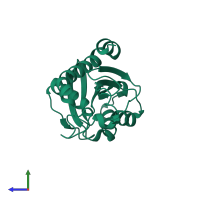 PDB entry 3p2j coloured by chain, side view.