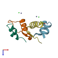 PDB entry 3p2x coloured by chain, top view.
