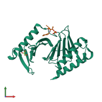 PDB entry 3p2z coloured by chain, front view.