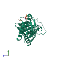 PDB entry 3p2z coloured by chain, side view.