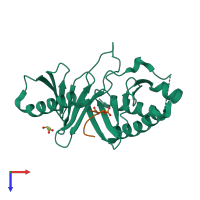 PDB entry 3p2z coloured by chain, top view.