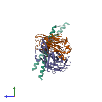 PDB entry 3p30 coloured by chain, side view.