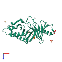 PDB entry 3p34 coloured by chain, top view.