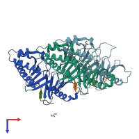 PDB entry 3p37 coloured by chain, top view.