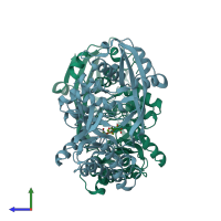 PDB entry 3p3b coloured by chain, side view.