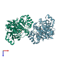 PDB entry 3p3b coloured by chain, top view.
