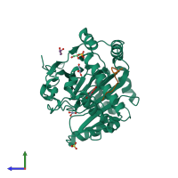 PDB entry 3p3n coloured by chain, side view.