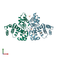 PDB entry 3p3q coloured by chain, front view.