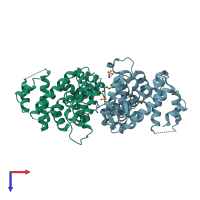 PDB entry 3p3q coloured by chain, top view.
