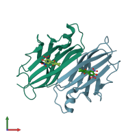 PDB entry 3p3r coloured by chain, front view.