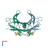 PDB entry 3p3r coloured by chain, top view.