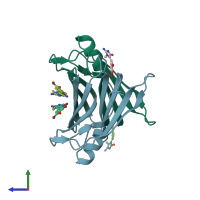 PDB entry 3p3s coloured by chain, side view.