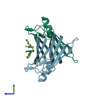 PDB entry 3p3t coloured by chain, side view.