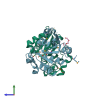 PDB entry 3p3v coloured by chain, side view.