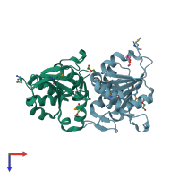 PDB entry 3p3v coloured by chain, top view.