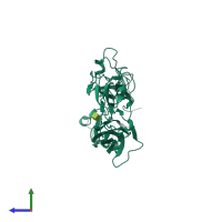 PDB entry 3p3y coloured by chain, side view.