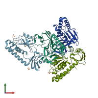 PDB entry 3p42 coloured by chain, front view.