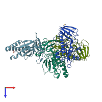 PDB entry 3p42 coloured by chain, top view.