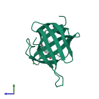 PDB entry 3p43 coloured by chain, side view.