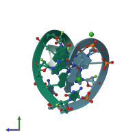 PDB entry 3p4c coloured by chain, side view.