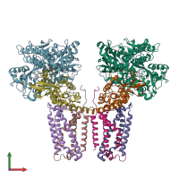 PDB entry 3p4r coloured by chain, front view.