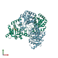 PDB entry 3p4x coloured by chain, front view.