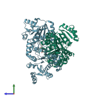 PDB entry 3p4x coloured by chain, side view.