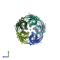 PDB entry 3p50 coloured by chain, side view.
