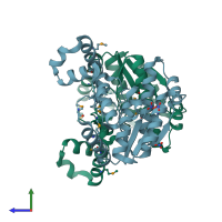 PDB entry 3p52 coloured by chain, side view.