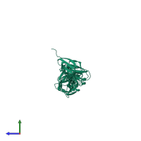 PDB entry 3p54 coloured by chain, side view.