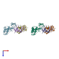 PDB entry 3p56 coloured by chain, top view.