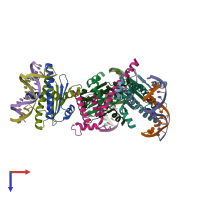 PDB entry 3p57 coloured by chain, top view.