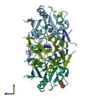 PDB entry 3p5d coloured by chain, side view.