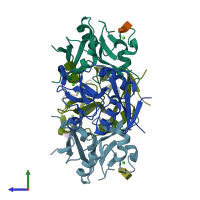PDB entry 3p5i coloured by chain, side view.