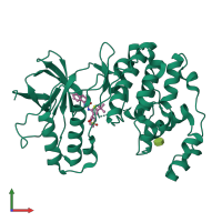 PDB entry 3p5k coloured by chain, front view.